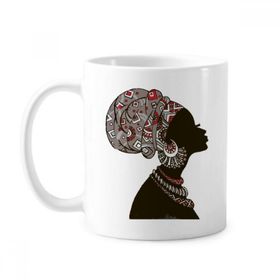Dıythinker 350 ml Afrika Siyah Kadın Aborijin Başörtüsü Klasik Kupa Beyaz Çömlekçilik Seramik Kupa