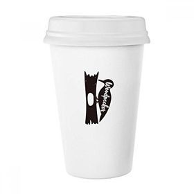 Dıythinker 350 ml Ağaçkakan Siyah ve Beyaz Hayvan Klasik Kupa Beyaz Çömlekçilik Seramik Kupa