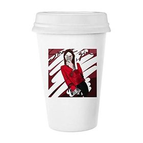 Dıythinker 350 ml Akıllı Kız Figür Sanat Tasarım İllüstrasyon Klasik Kupa