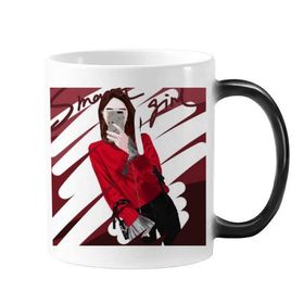 Dıythinker 350 ml Akıllı Kız Figür Sanat Tasarım İllüstrasyon Renk Değiştiren Kupa