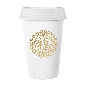 Dıythinker 350 ml Altın Çin Yemek Zengin Sembolü Klasik Kupa Beyaz Çömlekçilik Seramik Kupa