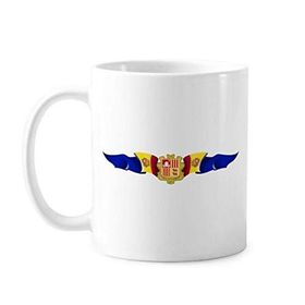 Dıythinker 350 ml Andorra Bayrağı Ulusal Amblemi Klasik Kupa Beyaz Çömlekçilik Seramik Kupa