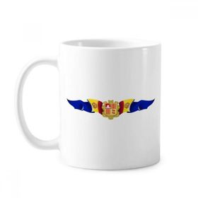 Dıythinker 350 ml Andorra Bayrağı Ulusal Amblemi Klasik Kupa Beyaz Çömlekçilik Seramik Kupa