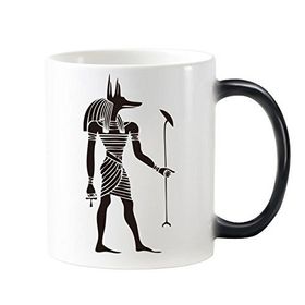Dıythinker 350 ml Antik Mısır Kültürü Siyah Beyaz Anubis Totem Fresko İllüstrasyon Desen Değişen Renk Kupa