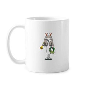 Dıythinker 350 ml Antlers Bastet Bell Garland Klasik Beyaz Çömlekçilik Seramik Saplı Kupa