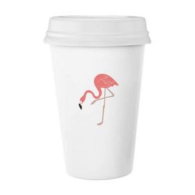 Dıythinker 350 ml Ayakta Duran Flamingo Desenli Klasik Kupa Beyaz Çömlekçilik Seramik Kupa