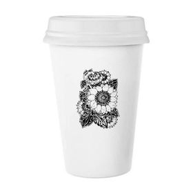 Dıythinker 350 ml Ayçiçeği Siyah Beyaz Çiçek Bitki Klasik Kupa