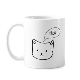 Dıythinker 350 ml Beyaz Kedi Kafası Miyav Basit Çizgi Çizim Koruyucu Hayvan Klasik Kupa