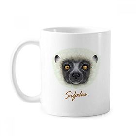 Dıythinker 350 ml Beyaz Pofuduk Sifaka Maymun Hayvan Klasik Kupa Beyaz Çömlekçilik Seramik Kupa