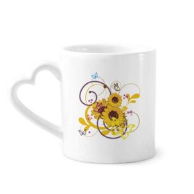 Dıythinker 350 ml Bitki Çiçek Ayçiçeği İllüstrasyon Kupaları Seramik Kupa