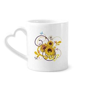 Dıythinker 350 ml Bitki Çiçek Ayçiçeği İllüstrasyon Kupaları Seramik Kupa