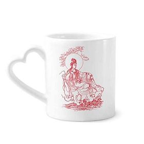 Dıythinker 350 ml Budizm Kırmızı Guanyin İllüstrasyon Desenli Kupaları Seramik Kupa