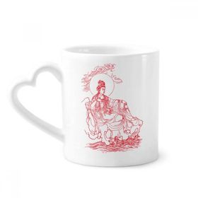 Dıythinker 350 ml Budizm Kırmızı Guanyin İllüstrasyon Desenli Kupaları Seramik Kupa
