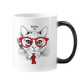 Dıythinker 350 ml Bussiness Kedi Kafası Koruyucu Hayvan Hayvan Hayvan Sevgili Renk Kupa