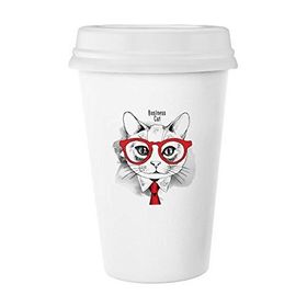 Dıythinker 350 ml Bussiness Kedi Kafası Koruyucu Hayvan Hayvan Sevgili Klasik Beyaz Çömlek Seramik Kupa