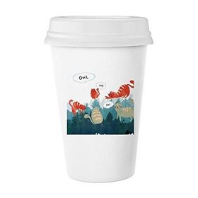 Dıythinker 350 ml Cat Talking Owl Protect Animal Pet Lover Klasik Beyaz Çömlekçilik Seramik Kupa