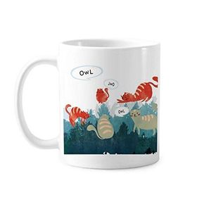 Dıythinker 350 ml Cat Talking Owl Protect Animal Pet Lover Klasik Kupa Beyaz Çömlekçilik Seramik Kupa