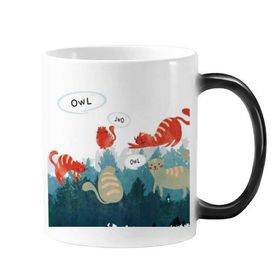Dıythinker 350 ml Cat Talking Owl Protect Animal Pet Lover Morphing Isıya Duyarlı Değişen Renk Kupa