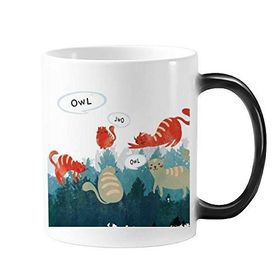 Dıythinker 350 ml Cat Talking Owl Protect Animal Pet Lover Morphing Isıya Duyarlı Değişen Renk Kupa