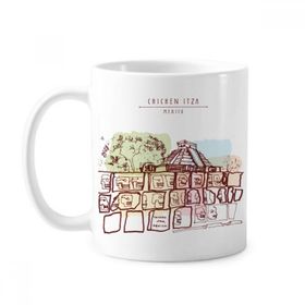 Dıythinker 350 ml Chichen Itza Meksika Antik Medeniyet Çizimi Klasik Beyaz Çömlek Seramik Saplı Kupa