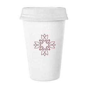 Dıythinker 350 ml Çiçek Bitki Hattı Çiçek Desenli Klasik Beyaz Çömlekçilik Seramik Kapaklı Kupa