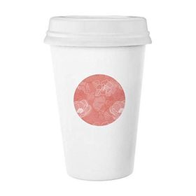 Dıythinker 350 ml Çiçek Bitki Hattı Şakayık Desenli Klasik Beyaz Çömlekçilik Seramik Kapaklı Kupa