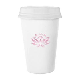 Dıythinker 350 ml Çiçek Bitki Lotus Çiçeği Pembe Desenli Klasik Beyaz Çömlekçilik Seramik Kapaklı Kupa