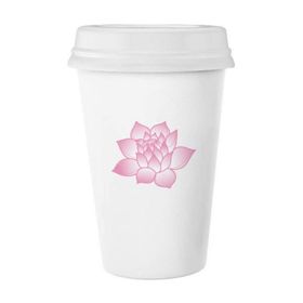 Dıythinker 350 ml Çiçek Bitki Lotus Çiçeği Pembe Desenli Klasik Beyaz Çömlekçilik Seramik Kapaklı Kupa