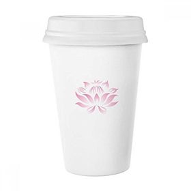 Dıythinker 350 ml Çiçek Bitki Lotus Çiçeği Pembe Desenli Klasik Beyaz Çömlekçilik Seramik Kapaklı Kupa