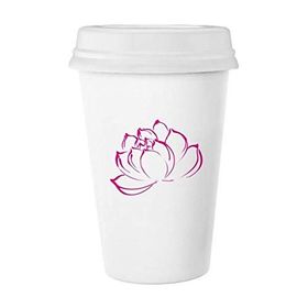 Dıythinker 350 ml Çiçek Bitki Lotus Çiçek Desenli Klasik Beyaz Çömlekçilik Seramik Kapaklı Kupa