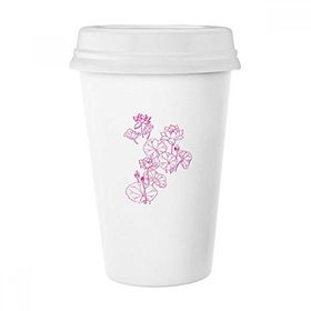 Dıythinker 350 ml Çiçek Bitki Lotus Yaprağı Lotus Çiçeği Klasik Beyaz Çömlekçilik Seramik Kapaklı Kupa