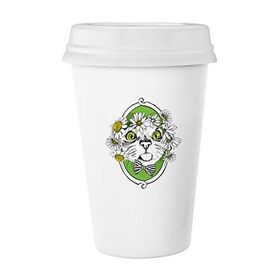 Dıythinker 350 ml Çiçek Fiyonklu Kedi Kafası Hayvan Hayvan Hayvan Sevgili Klasik Beyaz Çömlek Seramik Kupa