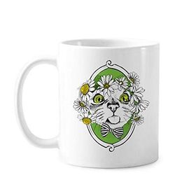 Dıythinker 350 ml Çiçek Fiyonklu Kedi Kafası Koruyucu Hayvan Hayvan Sevgili Klasik Beyaz Çömlek Seramik Saplı Kupa