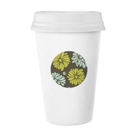 Dıythinker 350 ml Çiçek Sarı Krizantem Çiçek Bitki Klasik Beyaz Çömlekçilik Seramik Kapaklı Kupa