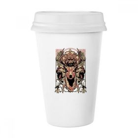 Dıythinker 350 ml Çiçekler Kafatasları Geyik Ayısı Klasik Beyaz Çömlekçilik Seramik Kupa