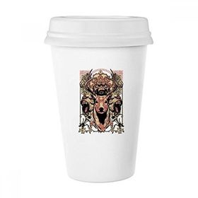 Dıythinker 350 ml Çiçekler Kafatasları Geyik Ayısı Klasik Beyaz Çömlekçilik Seramik Kupa