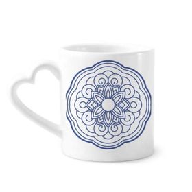 Dıythinker 350 ml Çin Çin Mavi Çiçek Desenli Seramik Kalp Saplı Kupa