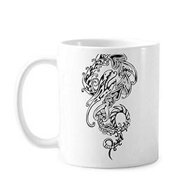 Dıythinker 350 ml Çin Çizgisi Resim Çin Ejderha Kültürü Geleneksel Sanat Loong Klasik Beyaz Çömlekçilik Seramik Saplı Kupa