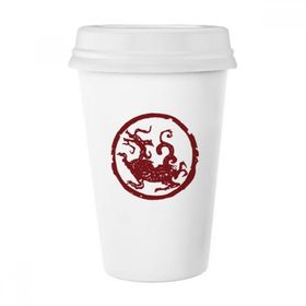 Dıythinker 350 ml Çin Ejderhası Hayvan Yuvarlak Portre Klasik Kupa Beyaz Çömlekçilik Seramik Kupa