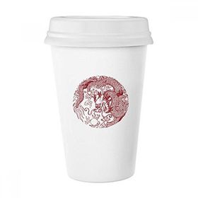 Dıythinker 350 ml Çin Ejderhası Hayvan Yuvarlak Portre Klasik Kupa Beyaz Çömlekçilik Seramik Kupa