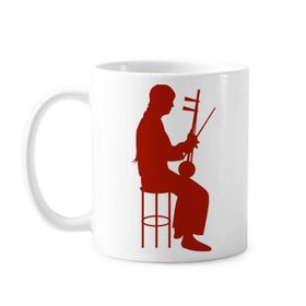 Dıythinker 350 ml Çin Erhu Oyuncu Kültürü Silüeti İllüstrasyon Desen Klasik Kupa