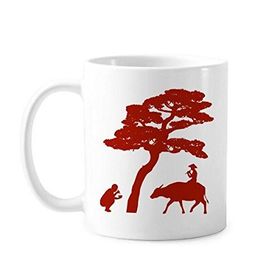 Dıythinker 350 ml Çin İnek Ağacı Kültür Silüeti İllüstrasyon Desen Klasik Beyaz Çömlek Seramik Saplı Kupa