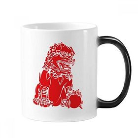 Dıythinker 350 ml Çin Kırmızı Aslan Kağıt Kesim Vatanseverlik Değişen Renk Şekil Değiştiren Isıya Duyarlı Kupa