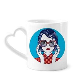 Dıythinker 350 ml Çin Kültürü Mavi Kadın Gözlükleri Seramik Kalp Saplı Kupa