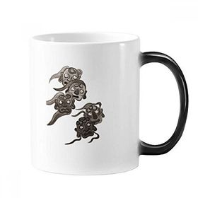 Dıythinker 350 ml Çin Mürekkep Stili Beş Goblin Canavar Değişen Renk Değiştiren Isıya Duyarlı Saplı Kupa