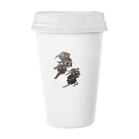 Dıythinker 350 ml Çin Mürekkep Stili Beş Goblin Canavar Klasik Beyaz Çömlek Seramik Kapaklı Kupa