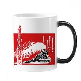 Dıythinker 350 ml Çin Tren Kulesi Buharlı Kırmızı Değişen Renk Değiştiren Isıya Duyarlı Kupa