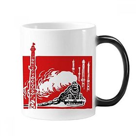 Dıythinker 350 ml Çin Tren Kulesi Buharlı Kırmızı Değişen Renk Değiştiren Isıya Duyarlı Kupa