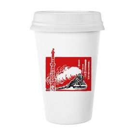 Dıythinker 350 ml Çin Tren Kulesi Buharlı Kırmızı Klasik Beyaz Çömlek Seramik Kapaklı Kupa