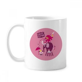 Dıythinker 350 ml Circus Star Palyaço Fil Pembe Klasik Beyaz Çömlek Seramik Saplı Kupa